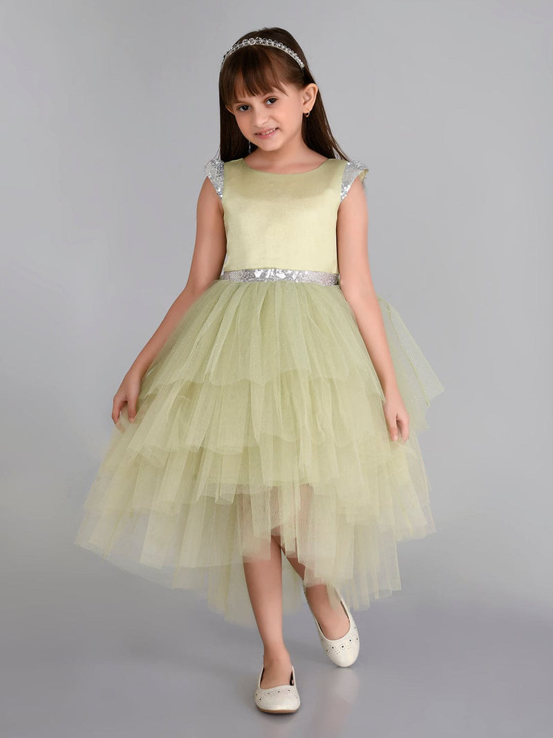 Girls Sateen Tiered Tulle High-Low Hem Party dress Party Dresses   