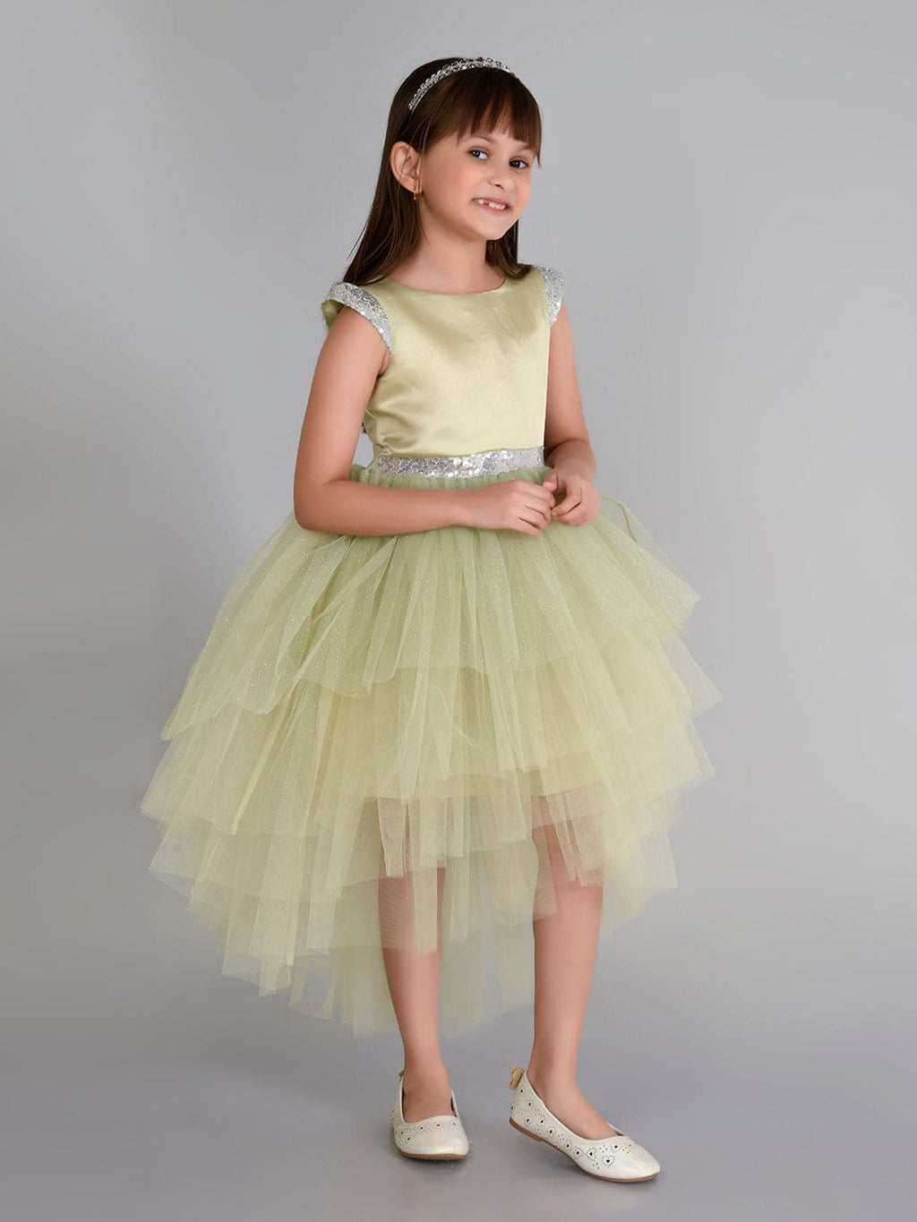 Girls Sateen Tiered Tulle High-Low Hem Party dress Party Dresses   
