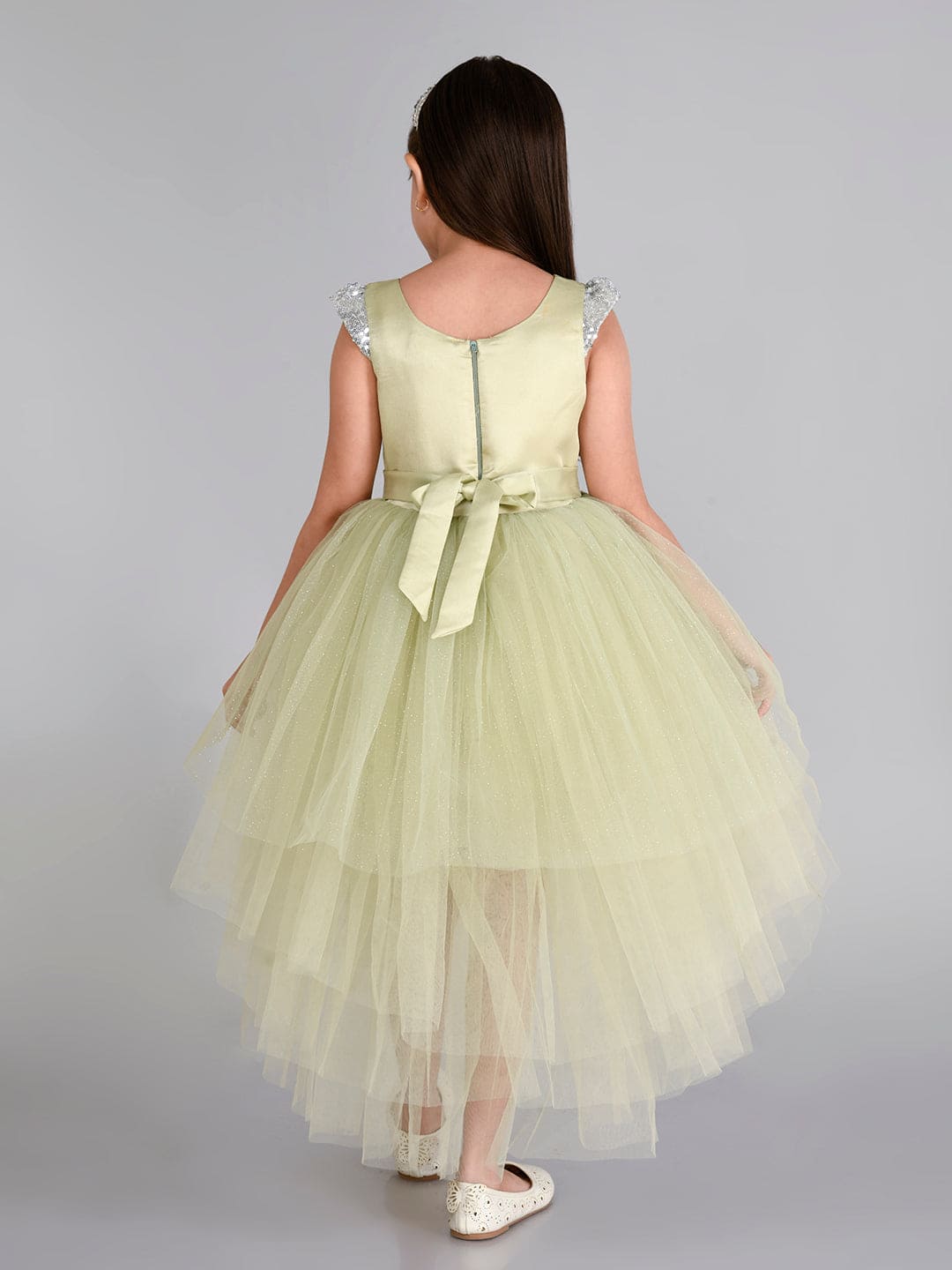 Girls Sateen Tiered Tulle High-Low Hem Party dress Party Dresses   