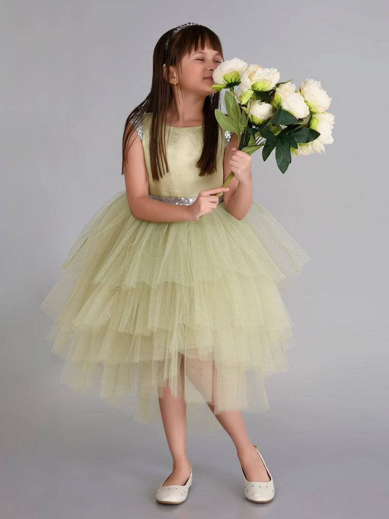 Girls Sateen Tiered Tulle High-Low Hem Party dress