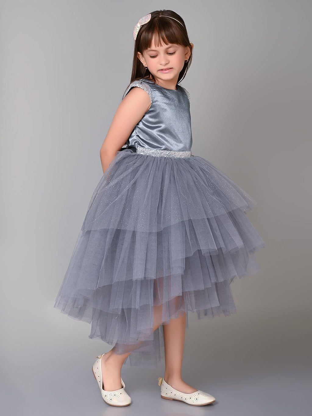 Girls Sateen Tiered Tulle High-Low Hem Party dress Party Dresses   