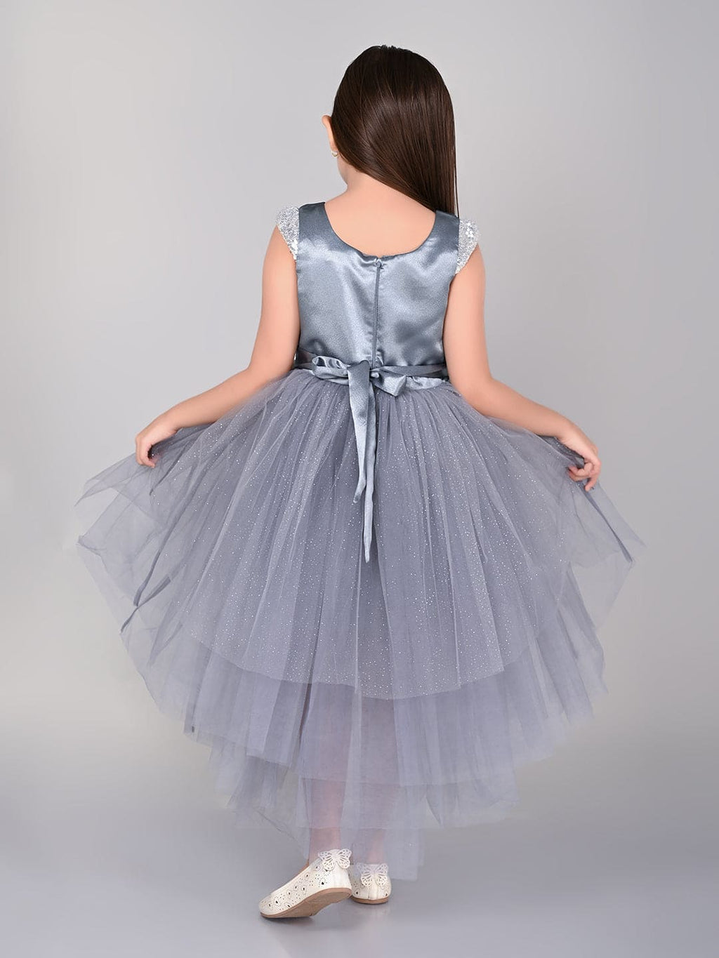Girls Sateen Tiered Tulle High-Low Hem Party dress Party Dresses   