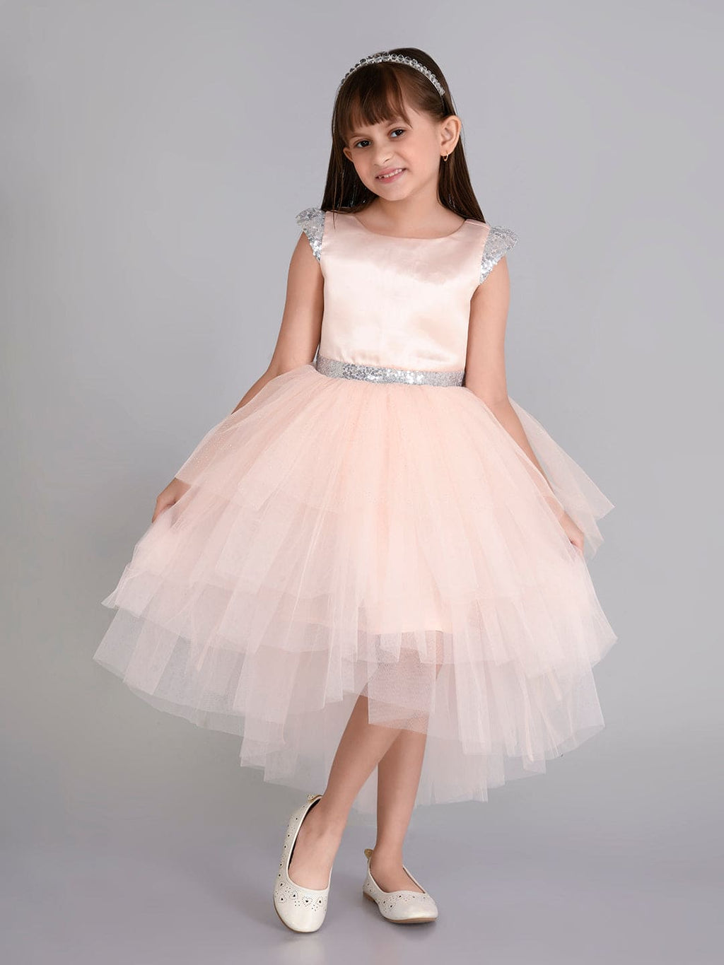 Girls Sateen Tiered Tulle High-Low Hem Party dress Party Dresses   