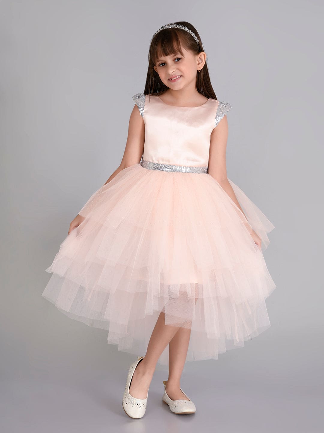 Girls Sateen Tiered Tulle High-Low Hem Party dress Party Dresses   