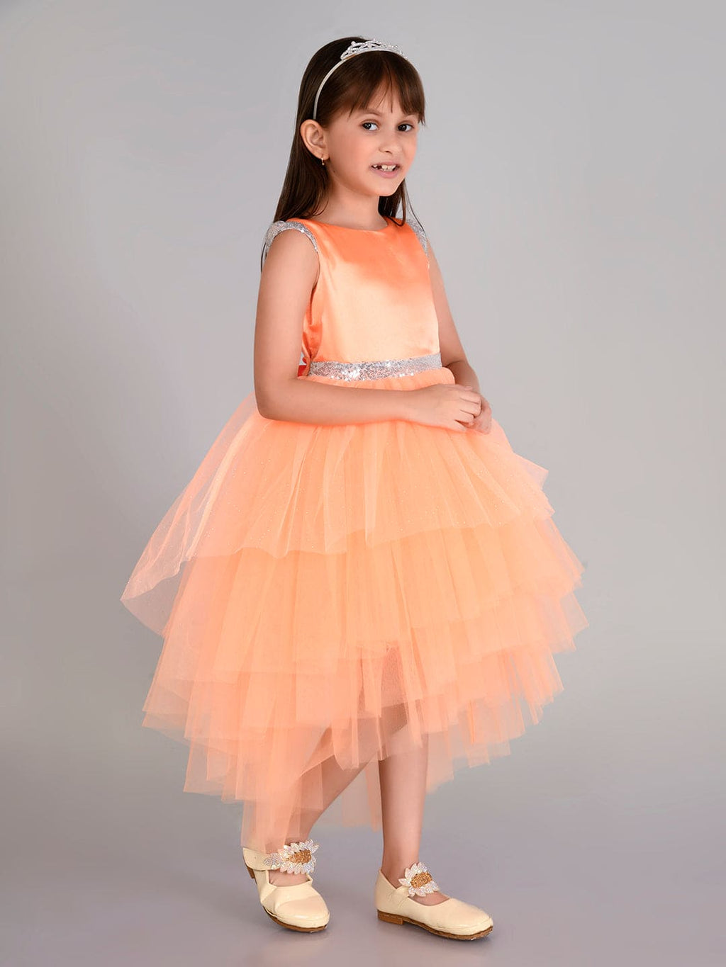 Girls Sateen Tiered Tulle High-Low Hem Party dress Party Dresses   