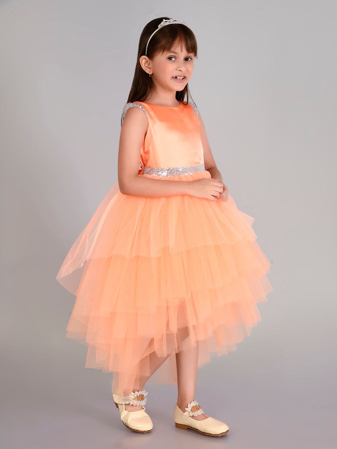 Girls Sateen Tiered Tulle High-Low Hem Party dress Party Dresses   