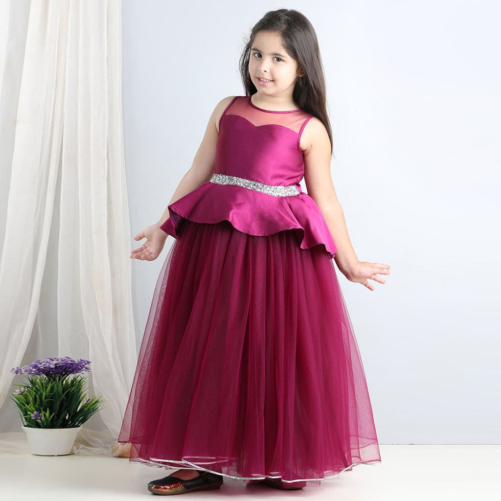 Girls Embellished Peplum Tulle Party Gown