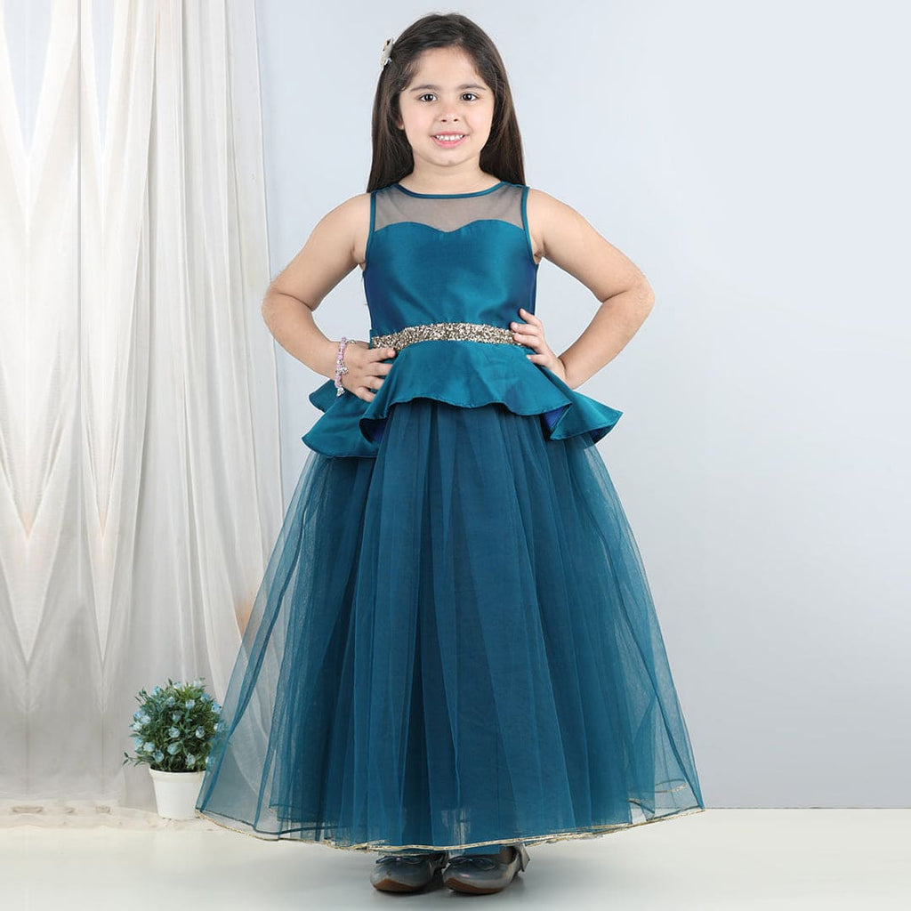Girls Embellished Peplum Tulle Party Gown