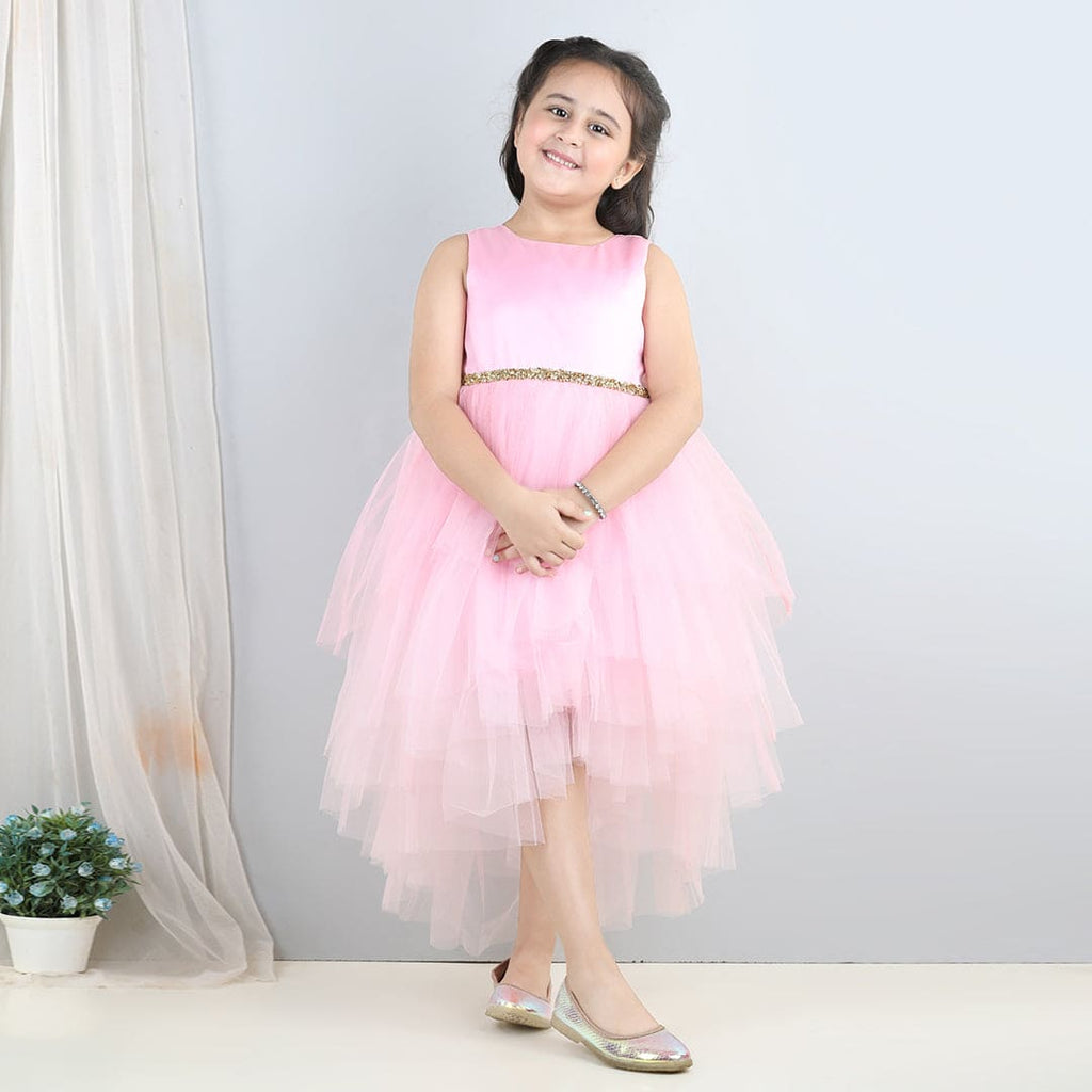 Girls Sateen Tiered Tulle Party Dress