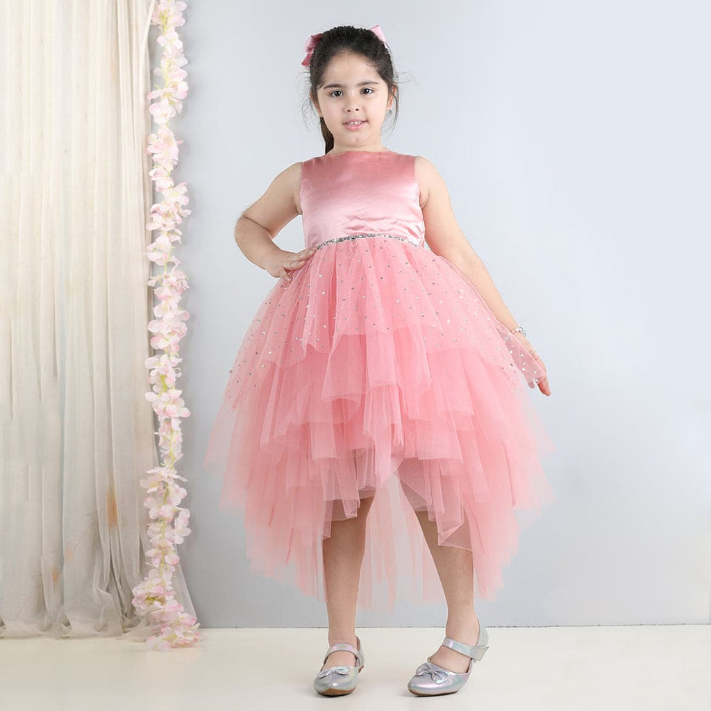 Girls Sateen & Tulle Tiered Party Dress