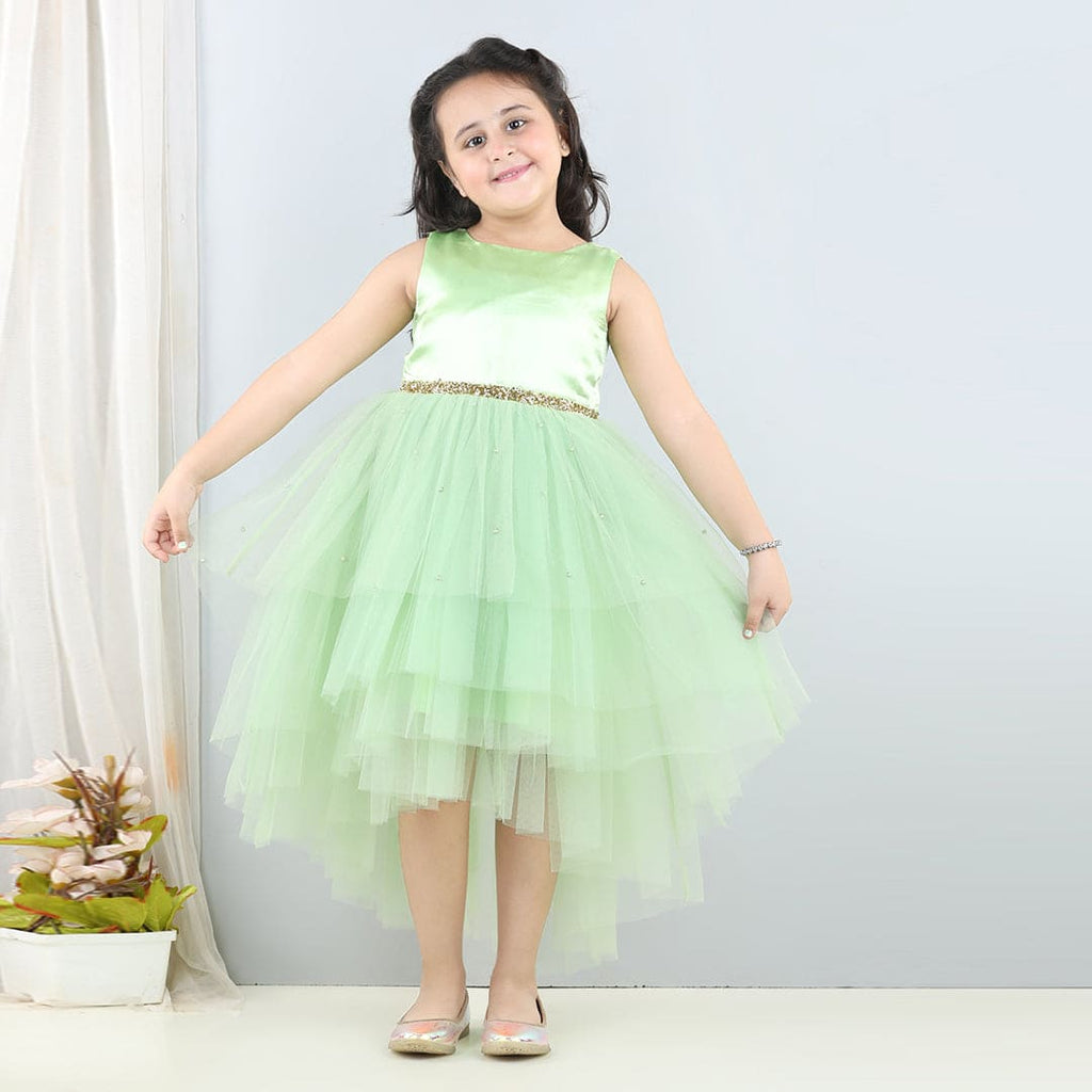 Girls Sateen Tiered Tulle Party Dress Party Dresses Green 1-2 Y 