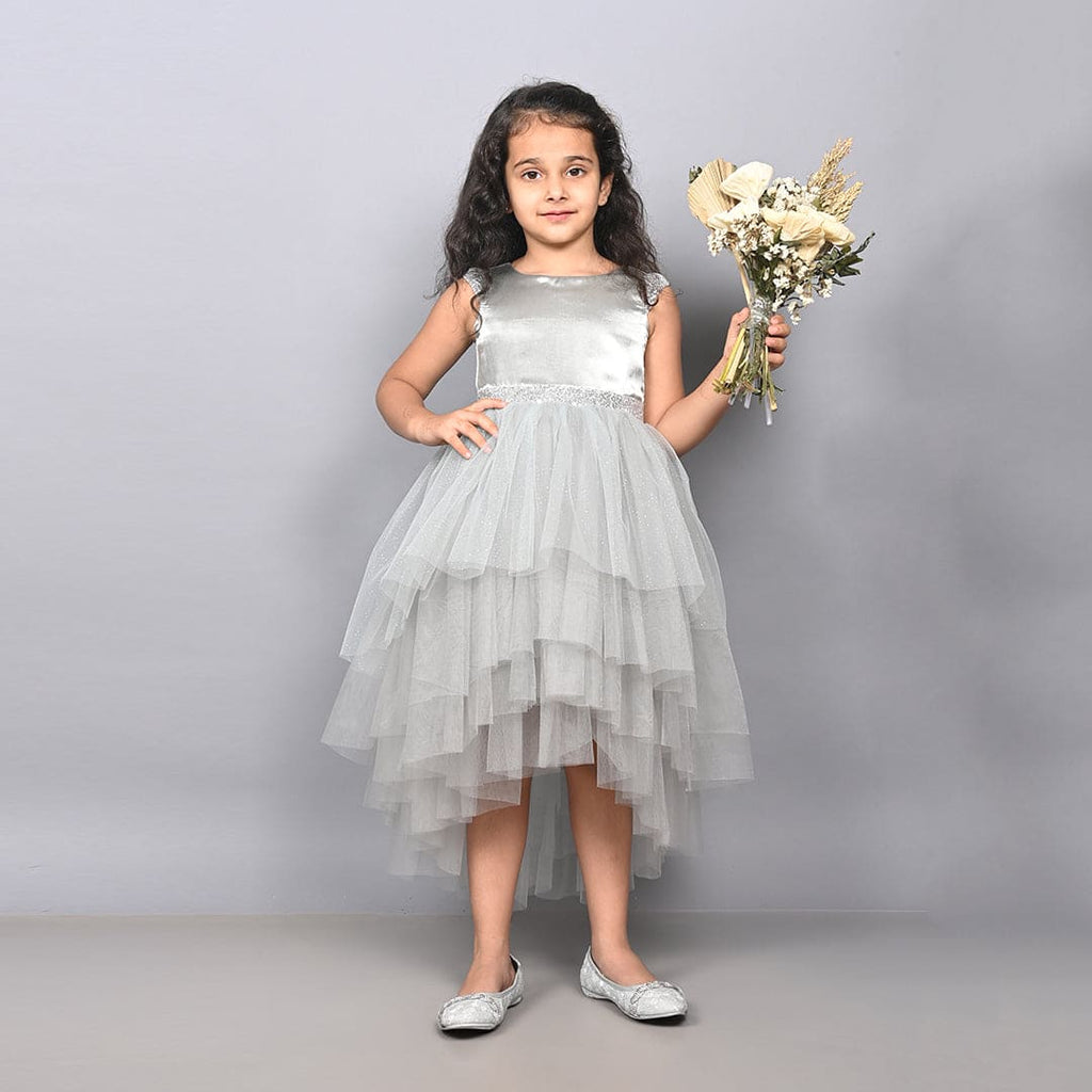 Girls Sateen Tiered Tulle Party Dress