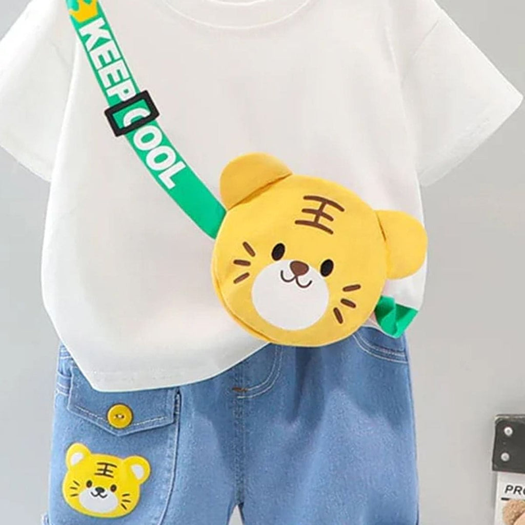 Boys Tiger 3D Patch Applique T-shirt & Denim Shorts Set Sets   