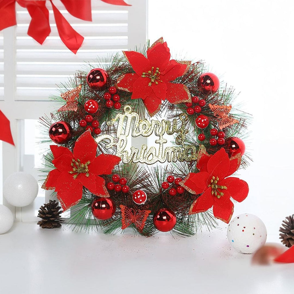 Red Christmas Flower Wreath Decoration Accessories Red Onesize