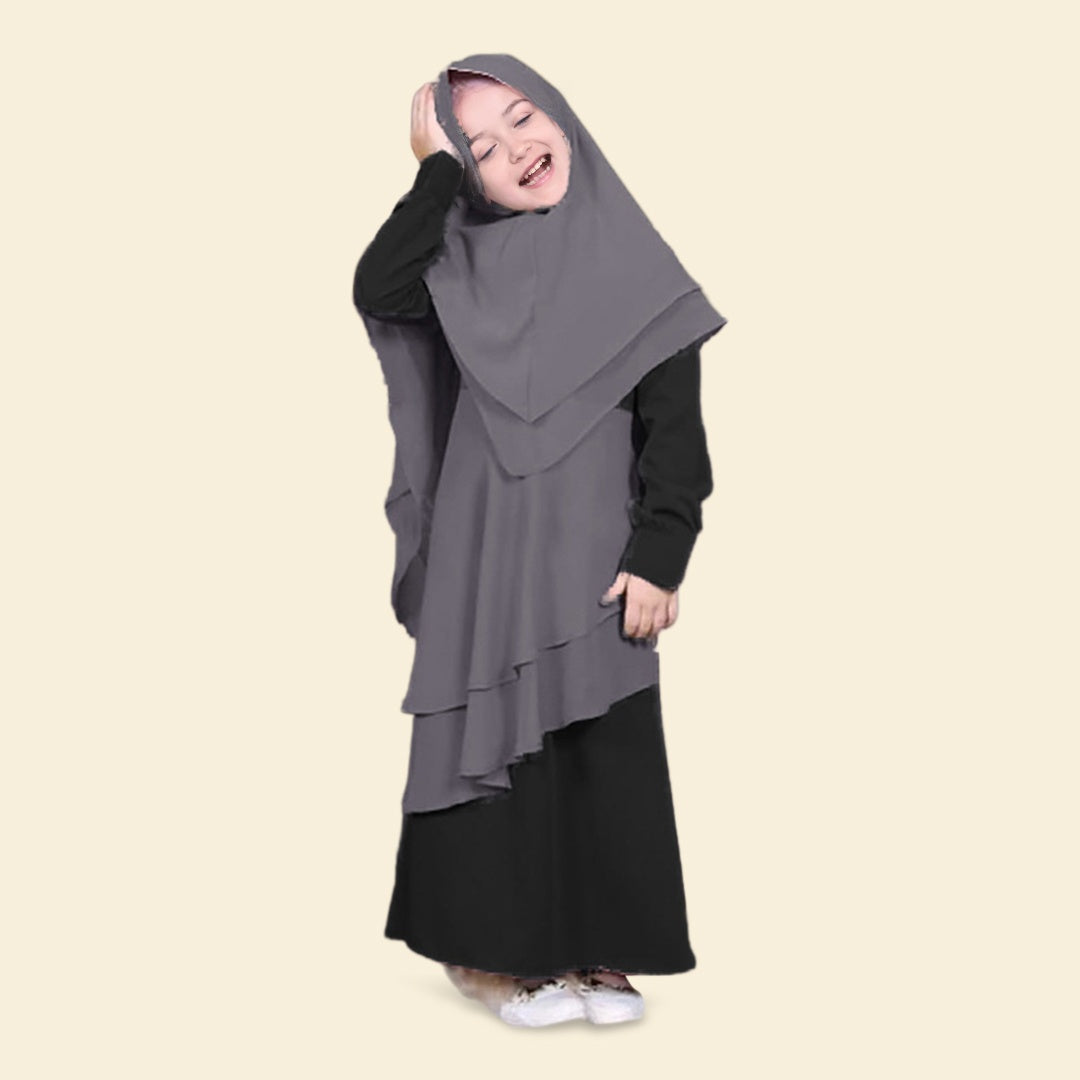 Girls Long Sleeve Colorblocked Dress With Head Scarf Casual Dresses Black 1-2 Y 