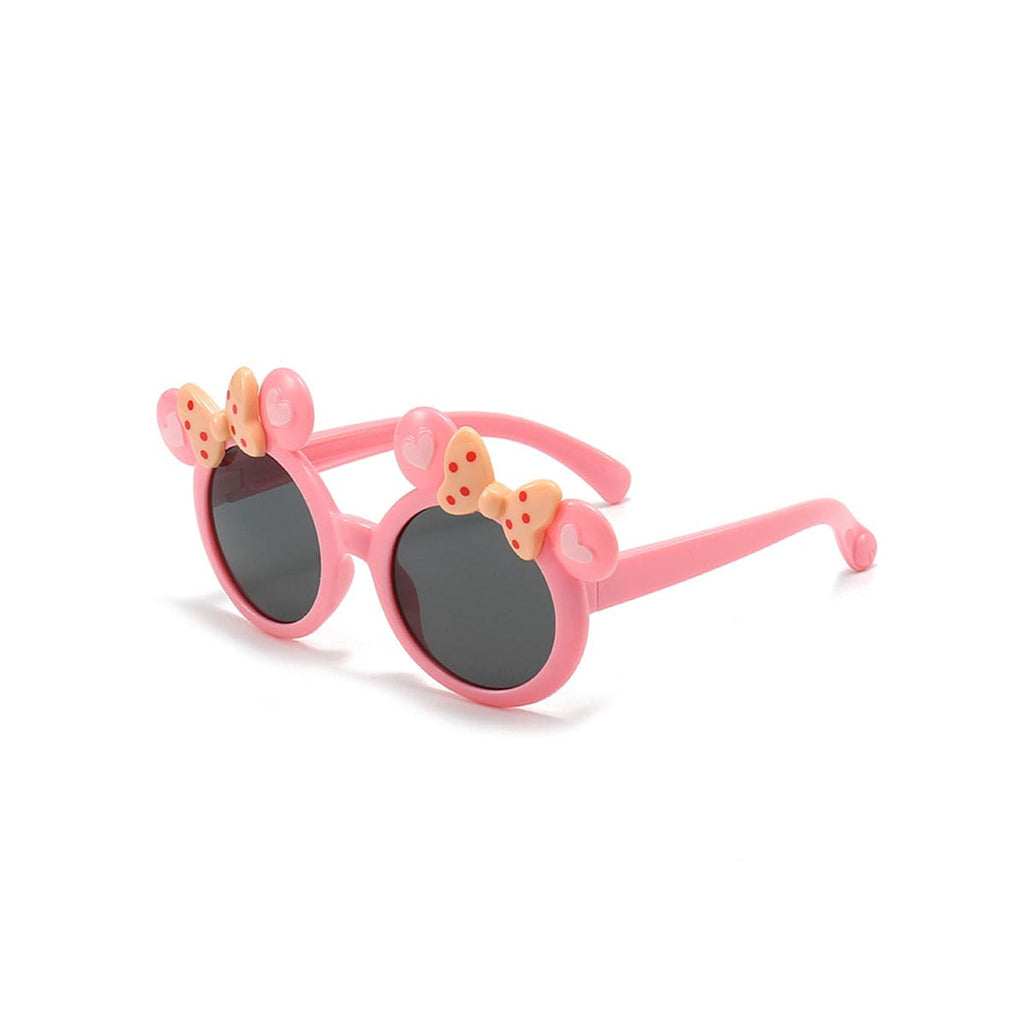 Girls Pink Stylish Round Shape Sunglasses With Bow Accessories Pink Onesize 