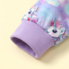 Girls Multicolour Unicorn Print Long Sleeve Hooded Jacket Coats & Jackets
