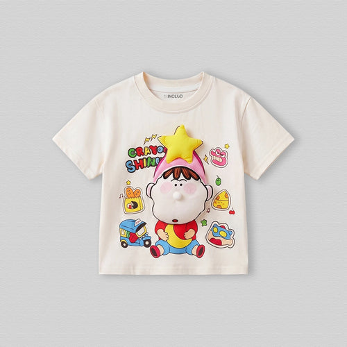 Boys Cream Cartoon Characters Print Short Sleeve T-Shirt Tshirts Cream 1-2 Y