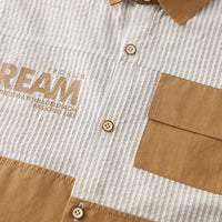 Boys Khaki Color-Blocked Shirt With T-Shirt And Cargo Shorts Set Sets
