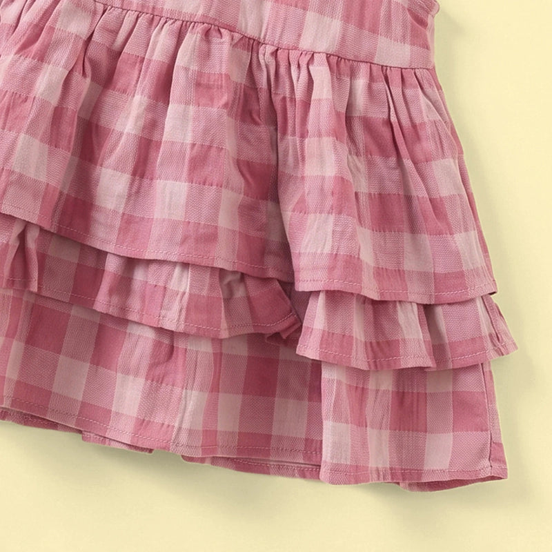Girls Pink Checked Sleeveless Layered Top With Pants Sets 2 pc. Sets