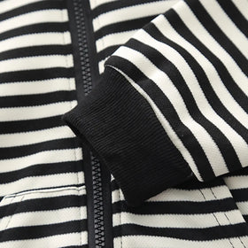 Boys Black Stripes Hooded Zipper Jacket With Denim Jogger Sets Sets