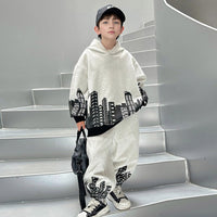Boys Grey Printed Hooded Sweatshirt With Pants Sets 2 pc. Sets Grey 5-6 Y