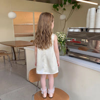 Girls Cream Bow Applique Sleeveless A-Line Dress Casual Dresses