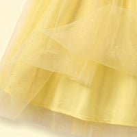 Girls Yellow Floral Applique Sleeveless Party Gown Party Dresses