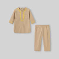 Boys Khaki Embroidered Kurta With Pajama Sets Ethnicwear Boys