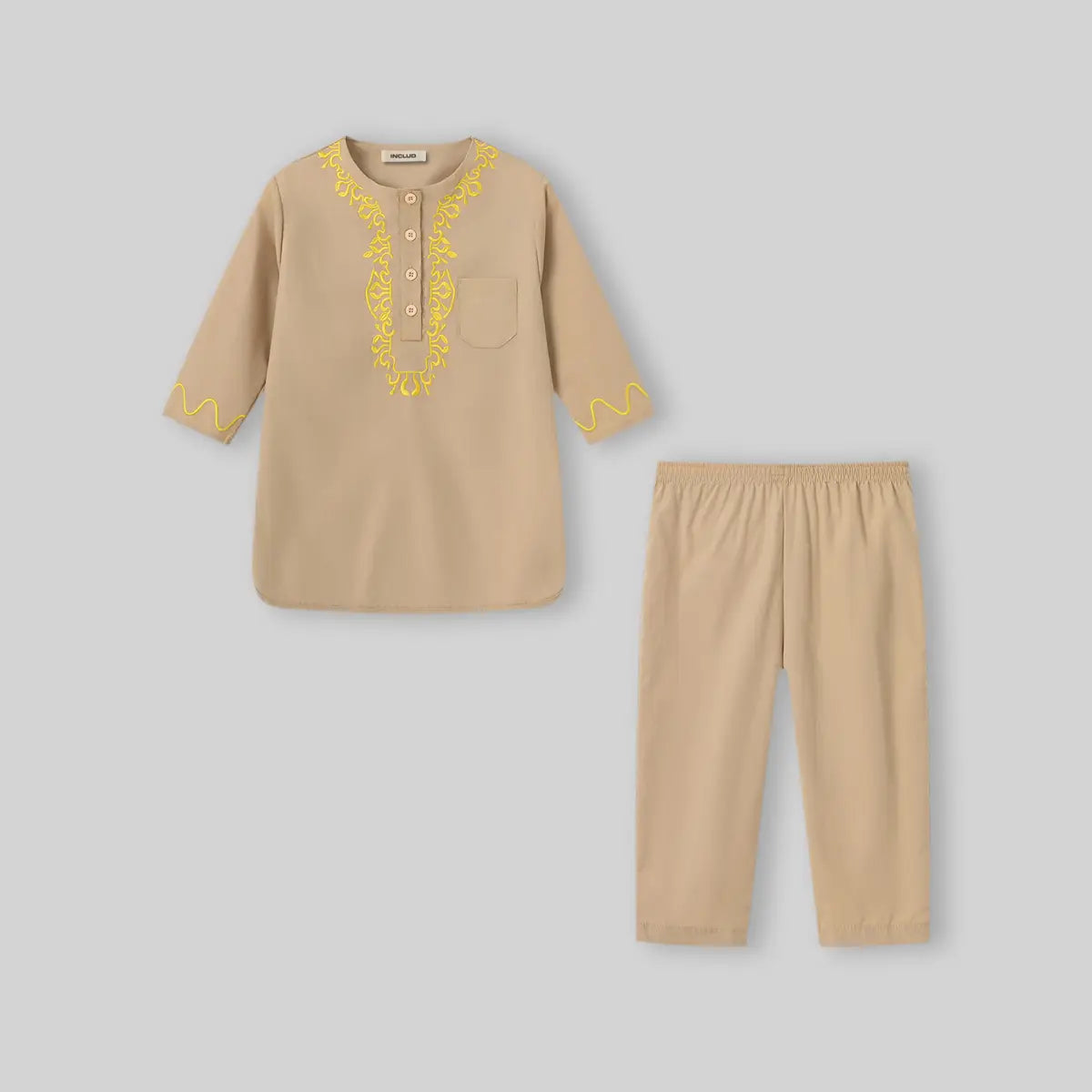 Boys Khaki Embroidered Kurta With Pajama Sets Ethnicwear Boys