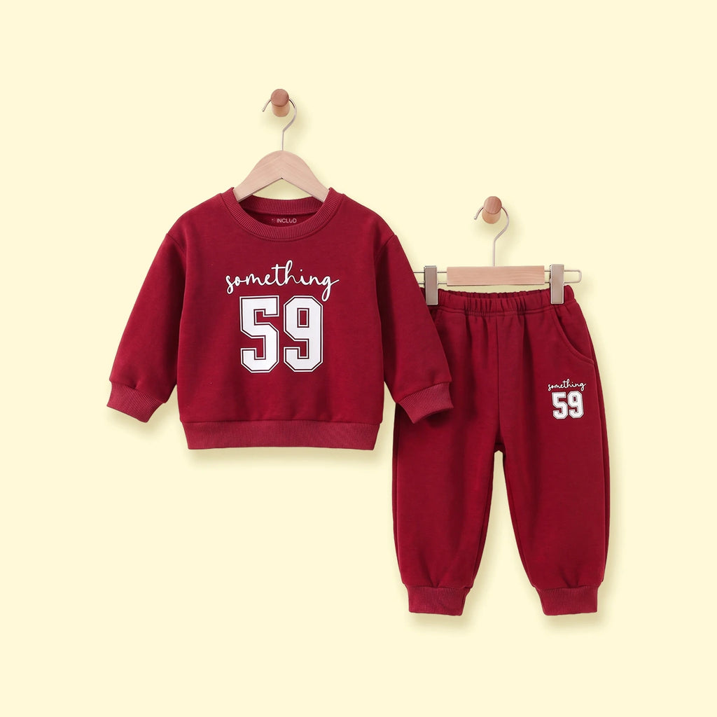 Boys Red Typographic Sweatshirt & Joggers Co-ord Sets Sets Red 1-2 Y