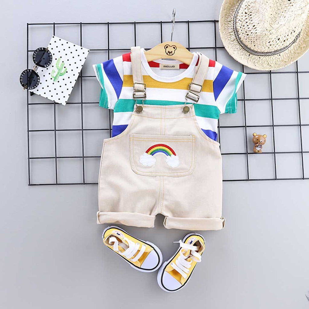 Boys Multicolor Striped T-shirt with Dungaree Set