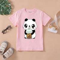 Girls Pink Panda Print Short Sleeve T-Shirt Tshirts Pink 1-2 Y