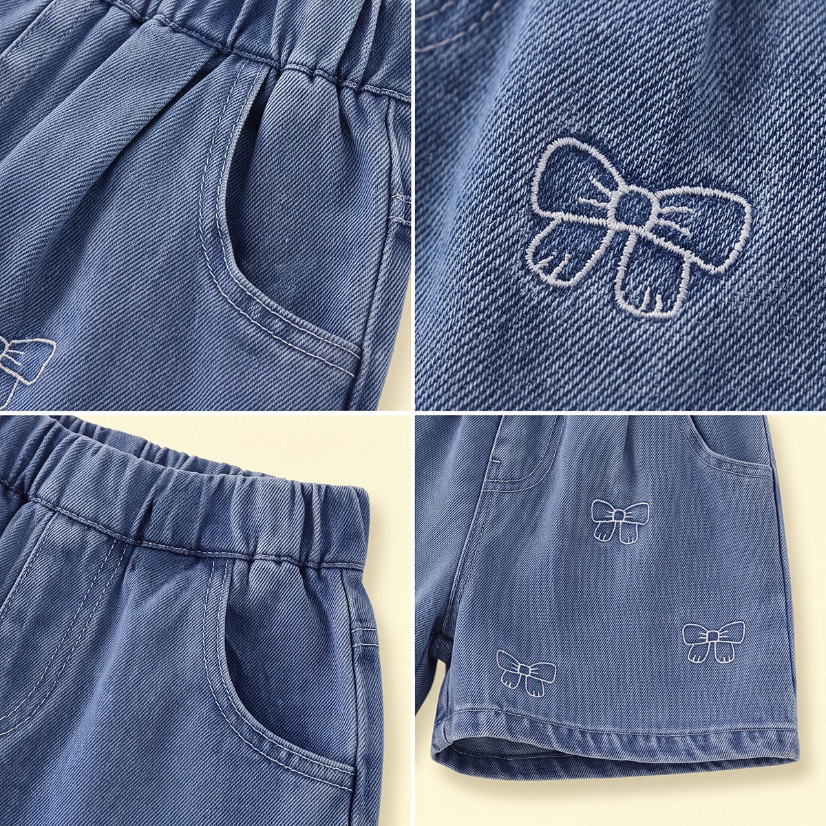 Girls Light Blue Embroidered Elasticated Denim Shorts Shorts