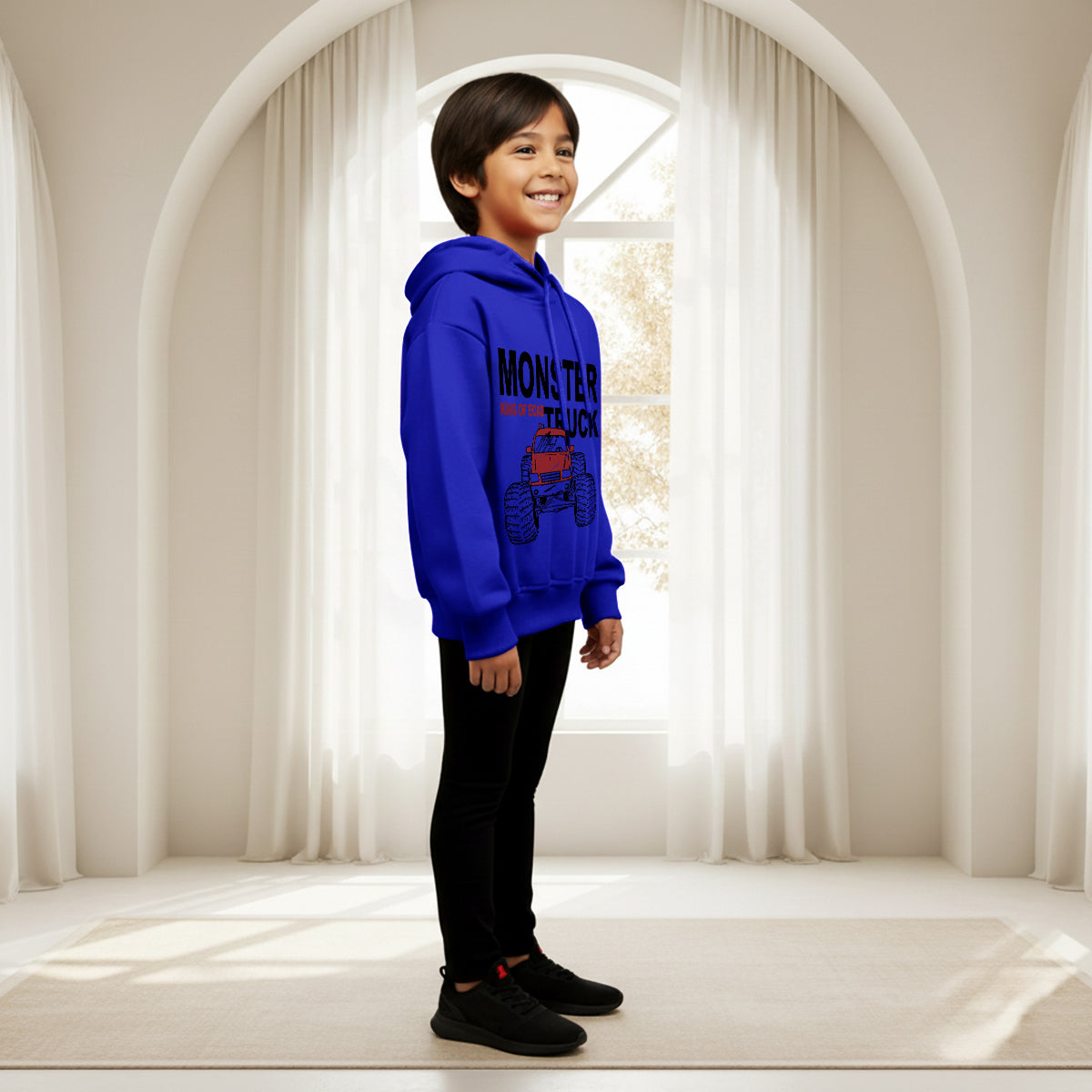 Boys Royal Blue Monster Truck Graphics Hoodies Sweatshirt Sweatshirts & Hoodies