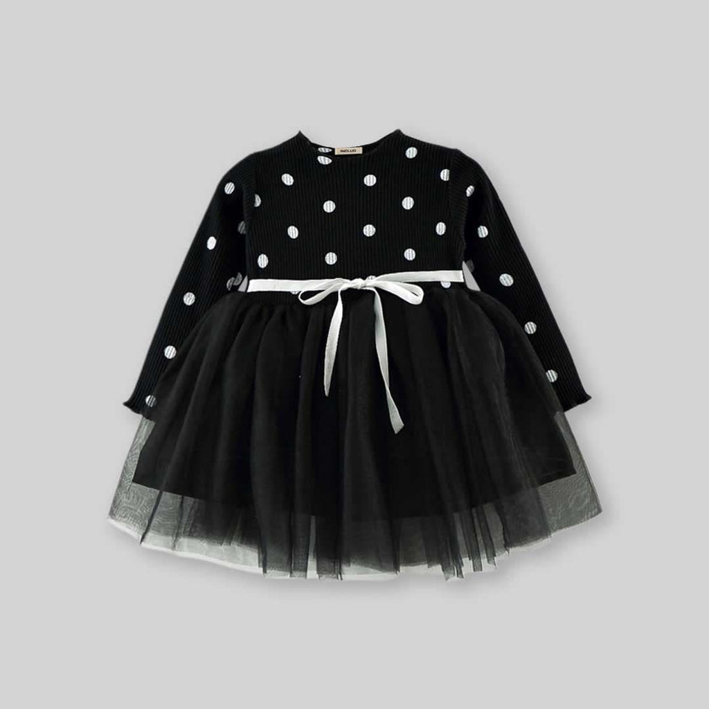 Girls Polka Dot Printed Long Sleeve Dress