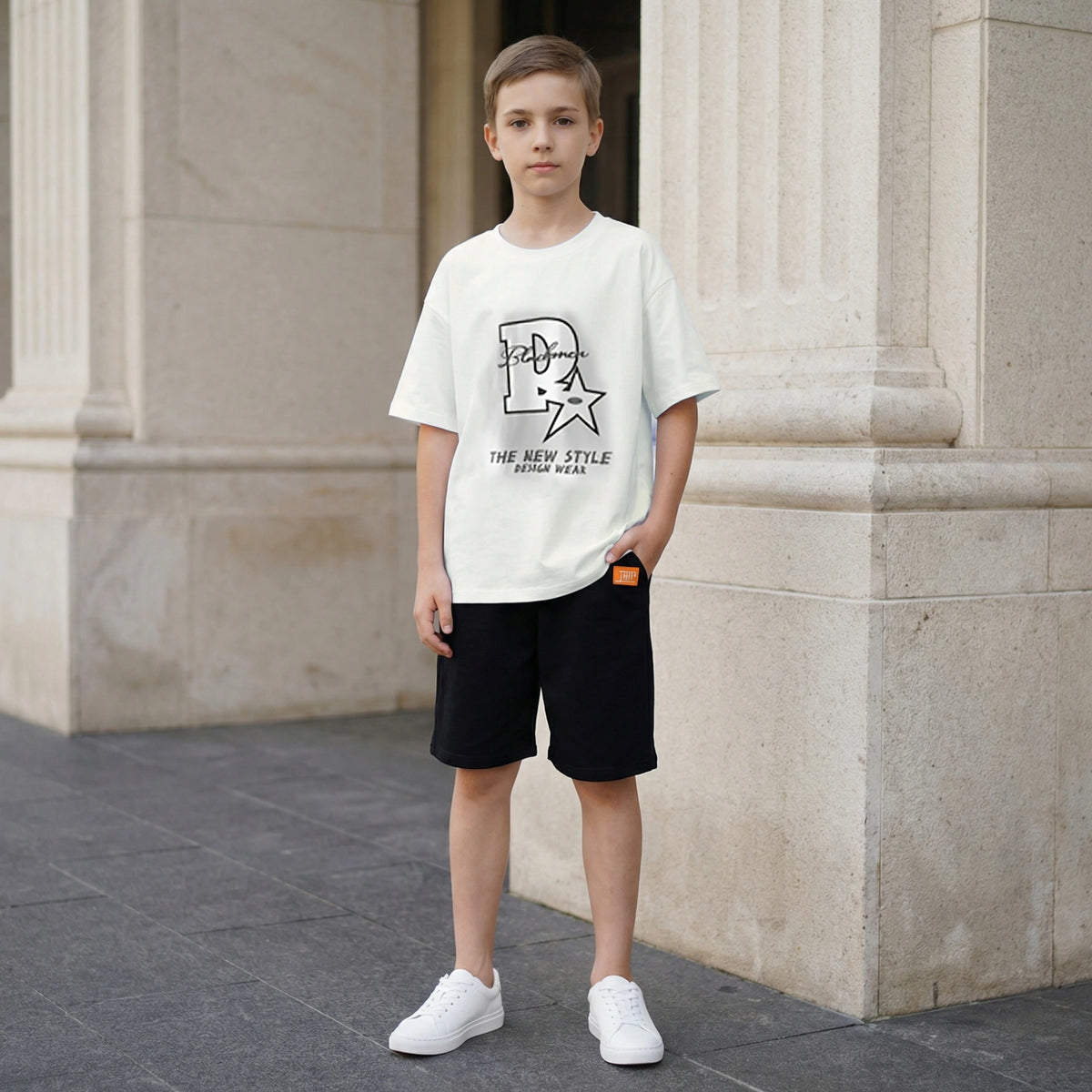 Boys White Typographic Print Oversized T-Shirt With Shorts Set Sets White 5-6 Y
