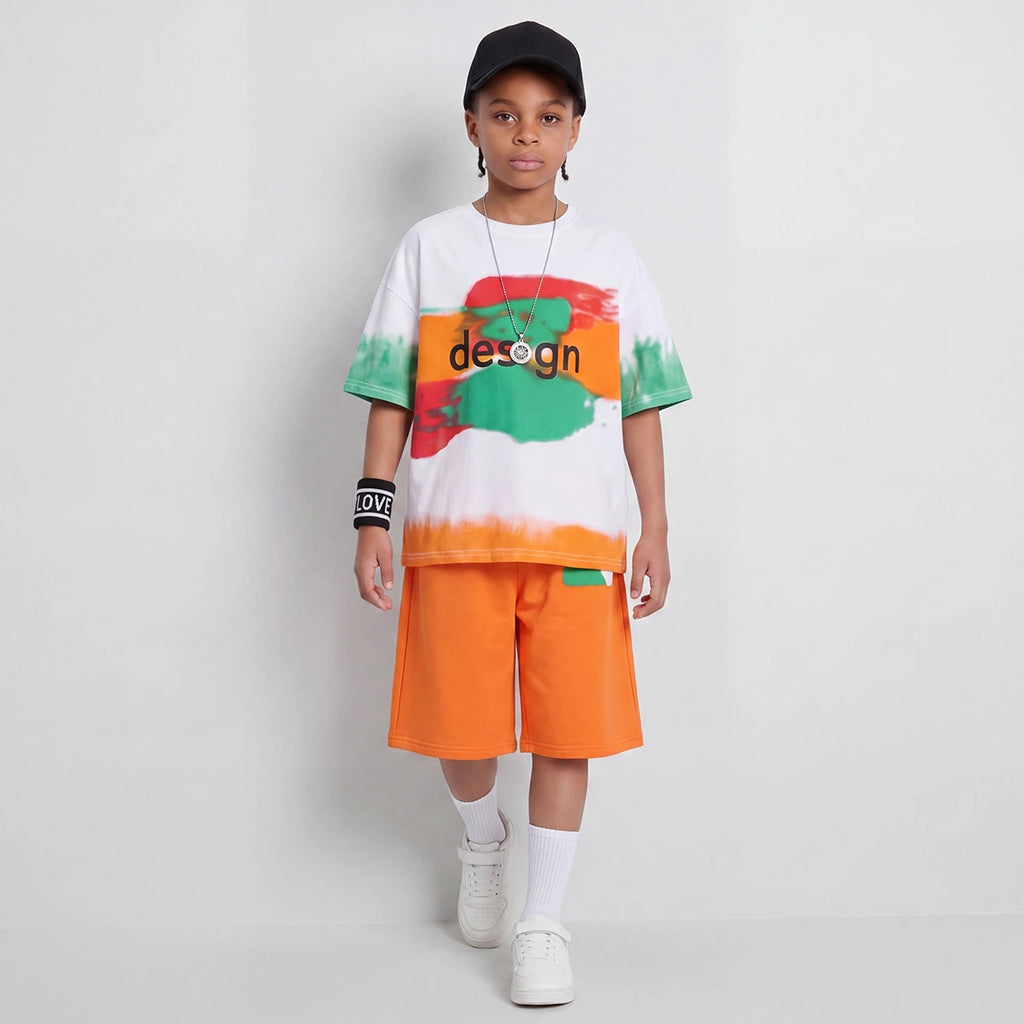 Boys Orange Graphic Short Sleeve T-Shirt With Shorts Sets 2 pc. Sets Orange 3-4 Y