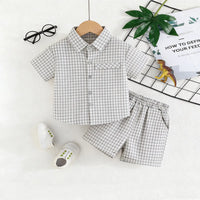 Boys Grey Checked Short Sleeves Shirt & Shorts Co-ord Sets Sets Grey 1-2 Y