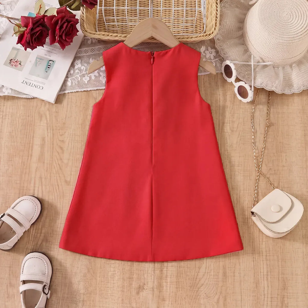 Girls Red Rose Applique A-line Party Dress Party Dresses