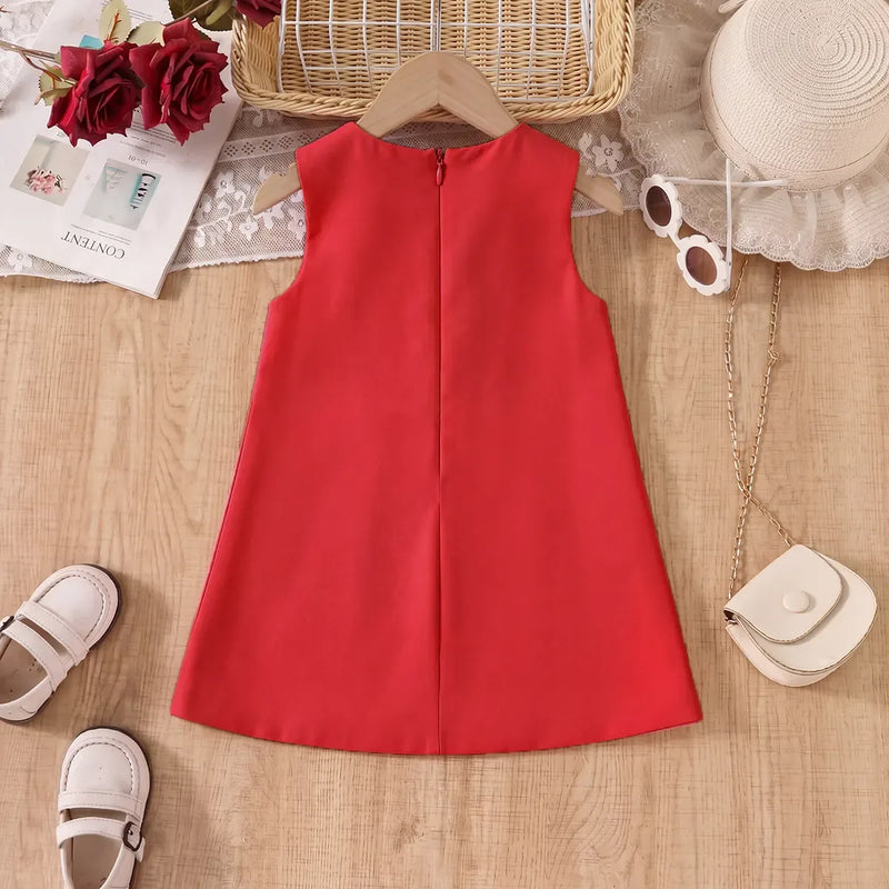 Girls Red Rose Applique A-line Party Dress Party Dresses