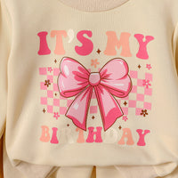Girls Apricot Bow Printed Sweatshirt With Jogger Winter Co-ord Sets 2 pc. Sets