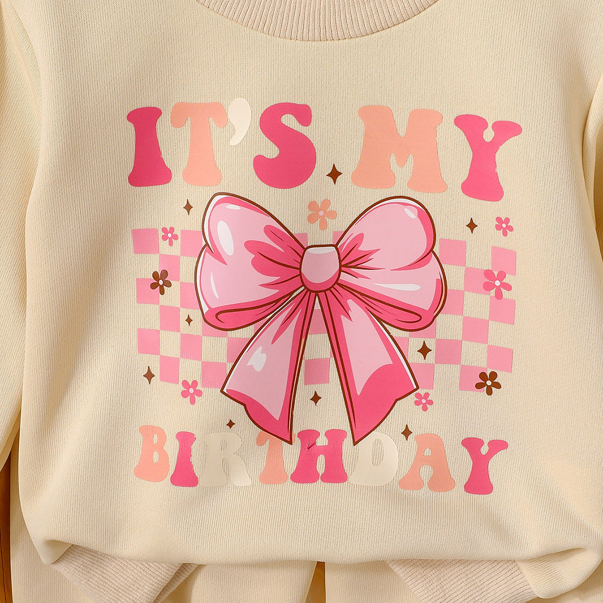 Girls Apricot Bow Printed Sweatshirt With Jogger Winter Co-ord Sets 2 pc. Sets