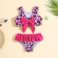 Girls Pink Leopard Print Sleeveless Top With Briefs Swimwear Sets Sets Pink 1-2 Y
