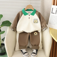 Boys Brown Capybara Printed Polo Neck Sweatshirt With Pant Set 2 pc. Sets Brown 1-2 Y
