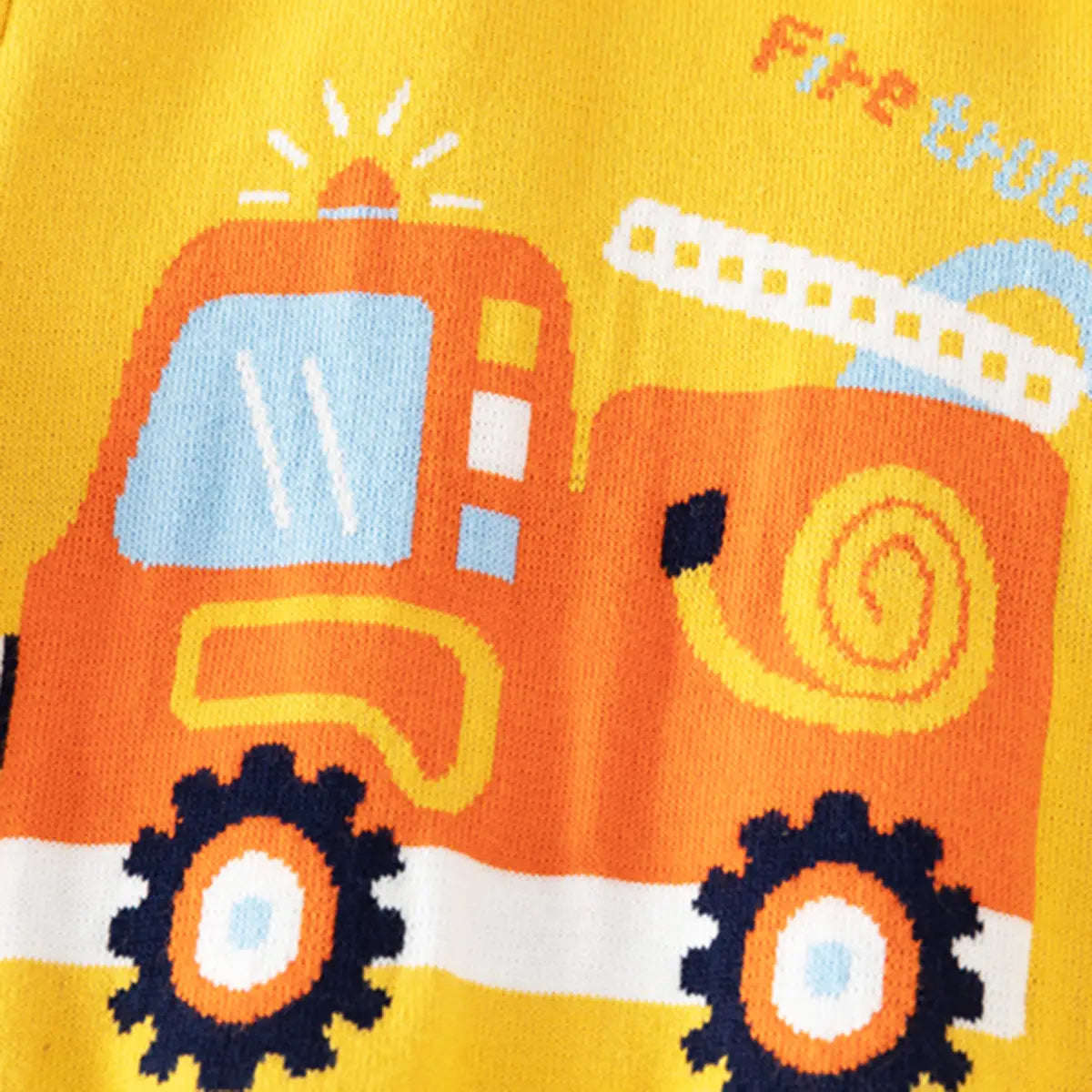 Boys Yellow Sweater With Self-Design Fire Truck Pattern Sweaters & Cardigans