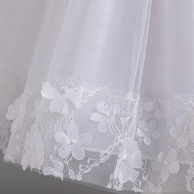 Girls White Floral Applique Sleeveless Tutu Party Wear Dress Party Dresses
