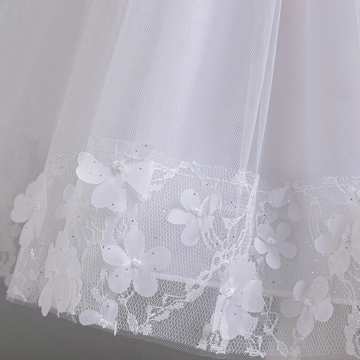 Girls White Floral Applique Sleeveless Tutu Party Wear Dress Party Dresses