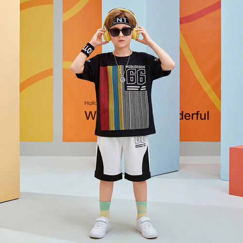 Boys Black Typographic Print Short Sleeve T-Shirt With Shorts Sets 2 pc. Sets Black 3-4 Y