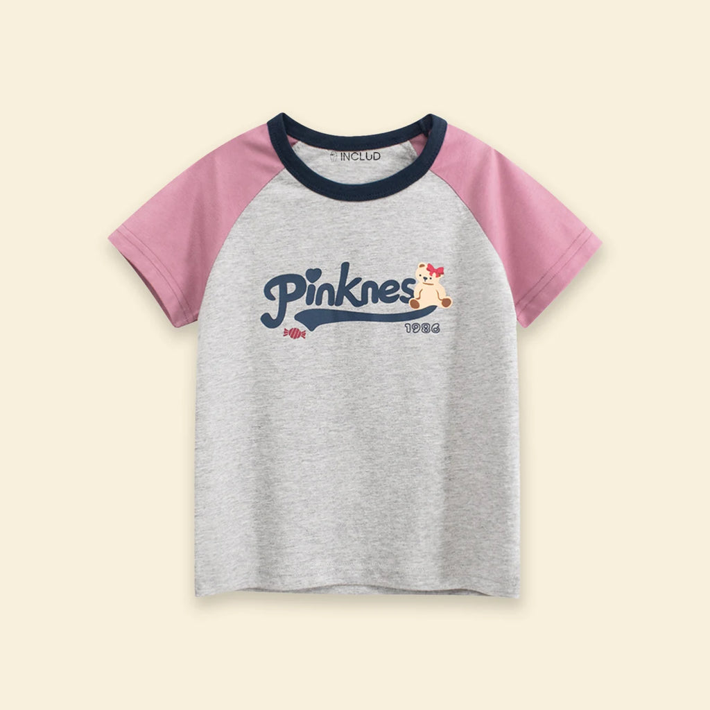Girls Pink Typographic Print Raglan Sleeve T-Shirt Tshirts
